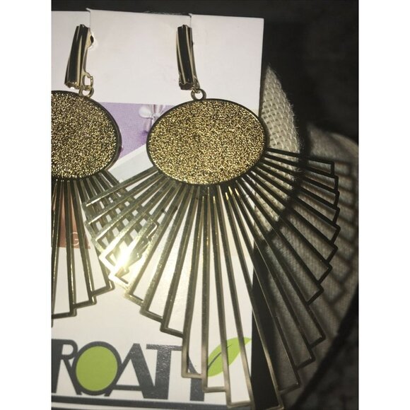 Deroaty Art Deco Statement Drop Dangle Earrings Gold Tone w/Hard Case - Picture 4 of 7